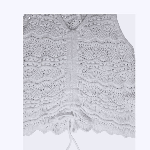 Jessica Simpson White Crochet Tank Top Drawstring V-Neck Womens Coastal Beachy - Picture 3 of 6